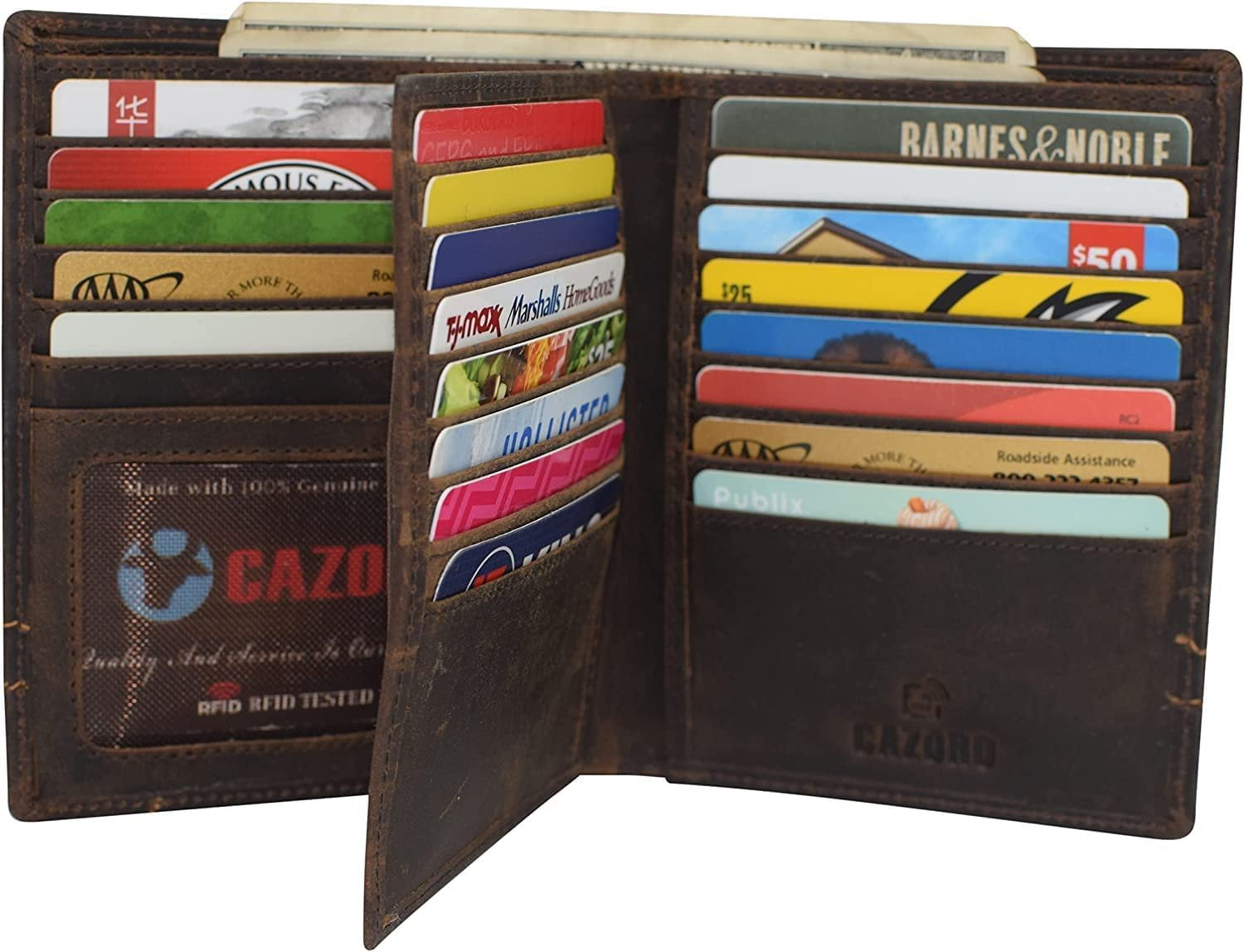 CAZORO Men's Hipster Bifold RFID Blocking Vintage Leather Multi-Card ID Holder European Wallet for Men Brown Logo