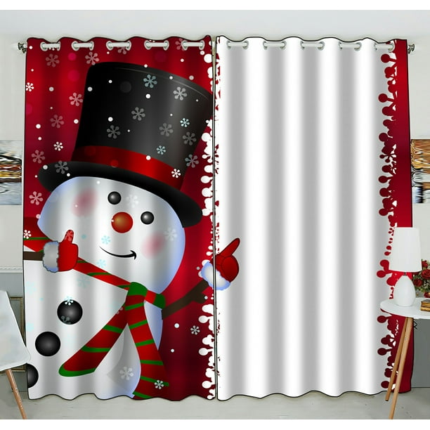 Phfzk Festival Window Curtain Winter Holiday Merry Christmas Snowman Window Curtain Blackout Curtain For Bedroom Living Room Kitchen Room 52x84 Inches Two Piece Walmart Com Walmart Com