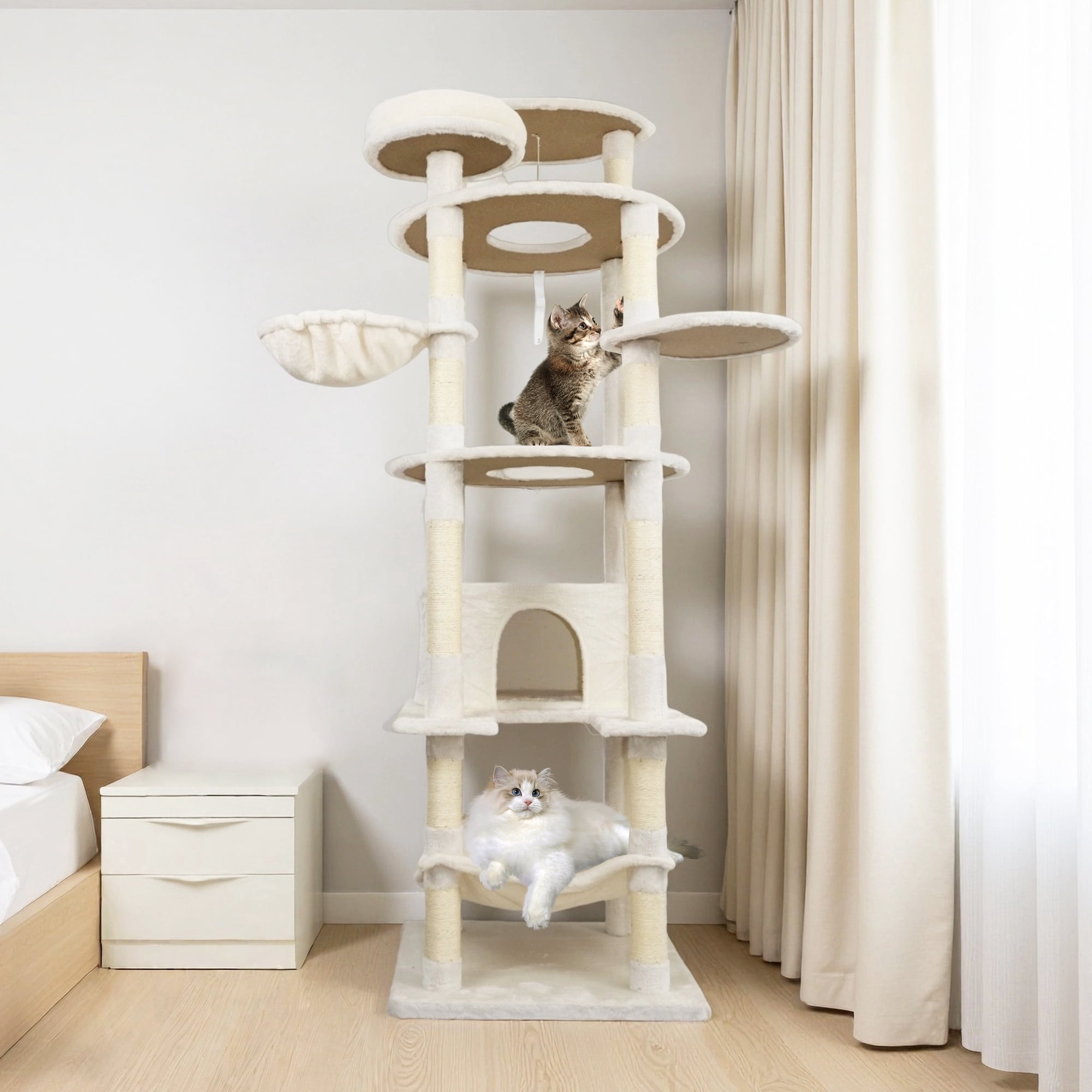 78-Inch Beige Cat Tree Tower with Large Condo, Sisal Scratching Posts, Big Hammock, and Perch Platform for Indoor Cats, Beige
