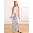 thumbnail image 4 of Runhomal Kids Flower Girl Sequin Jumpsuit Girls Formal Pageant Rompers Halter Sleeveless One Piece Outfits Silver 14, 4 of 7