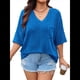 thumbnail image 1 of Camisetas con Cuello en V para Mujer, Blusas de Punto A Rayas de Media , Corte Holgado, Azul Real, Talla 5XL, 1 of 8