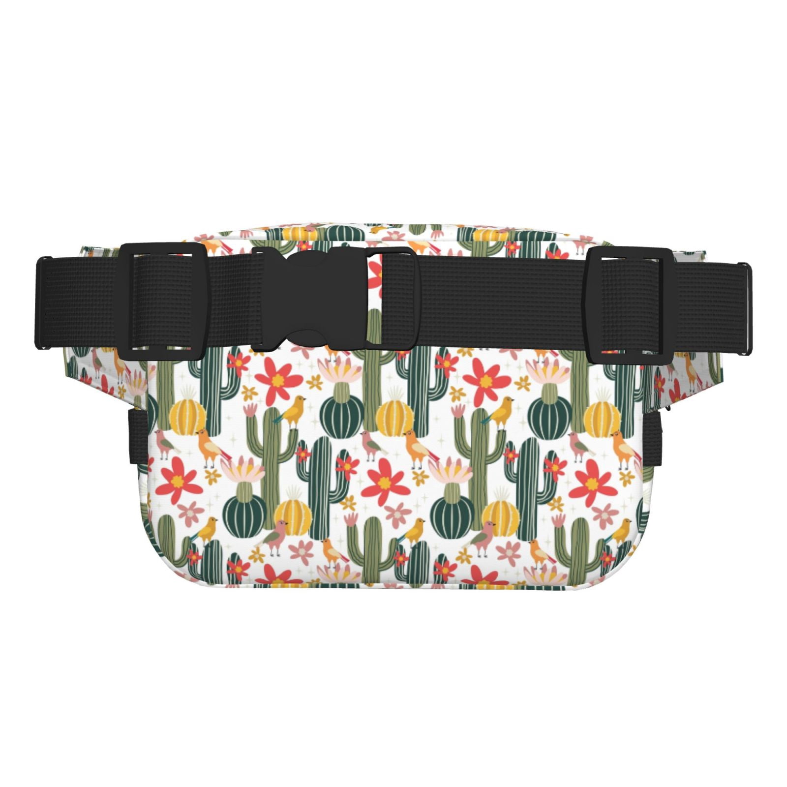 Picia Summer Cactus With Blooming Print Square Double-Layer Waist Bag Mini Adjustable Waist Belt Bag Exercise Running Travel Hiking