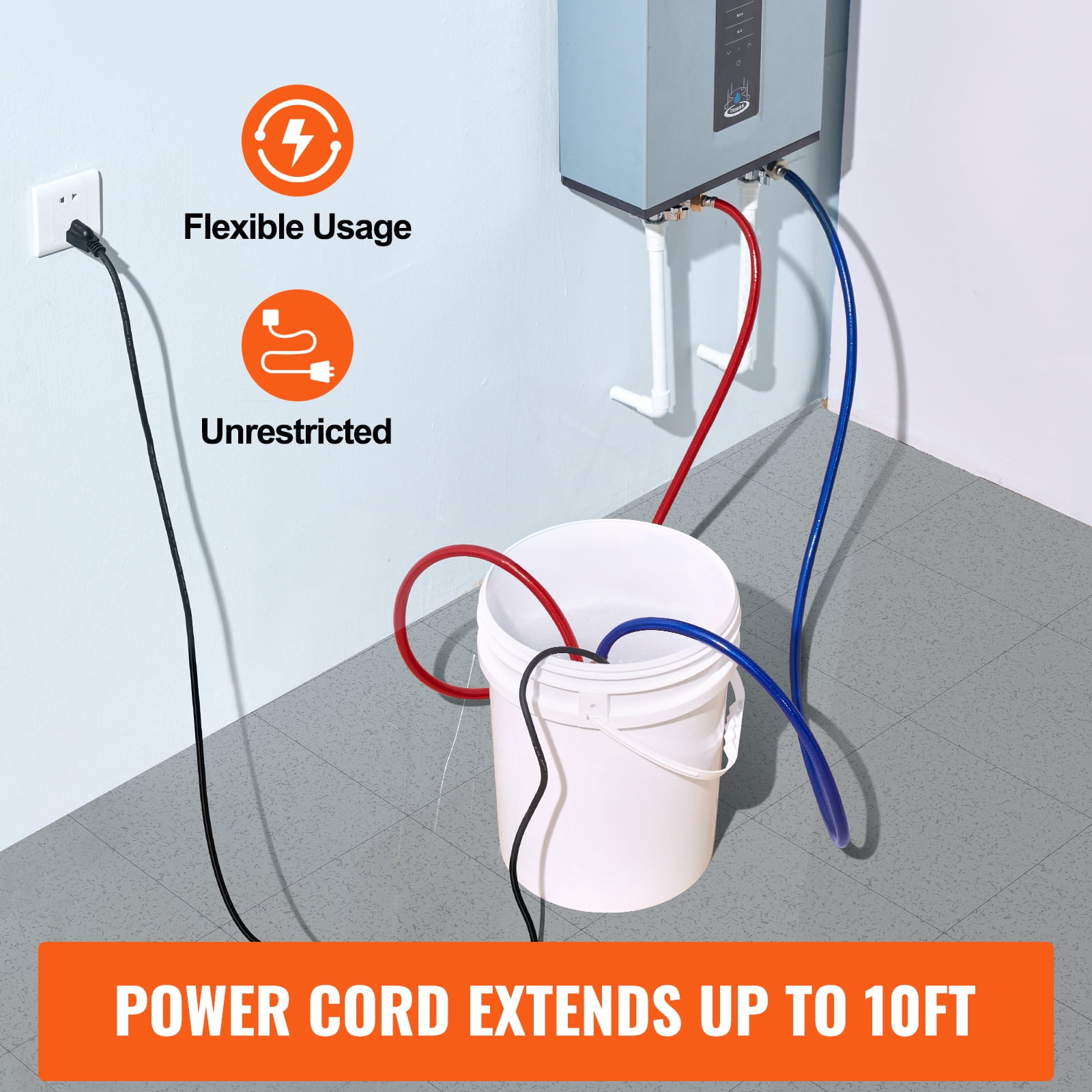 VEVOR Tankless Water Heater Flushing Kit, Includes Efficient Pump & 5 Gallon Pail & 2 Hoses & Descaling Powder, Wrench and Adapter for Quick Install Easy to Start, Water Heater Flush Kit