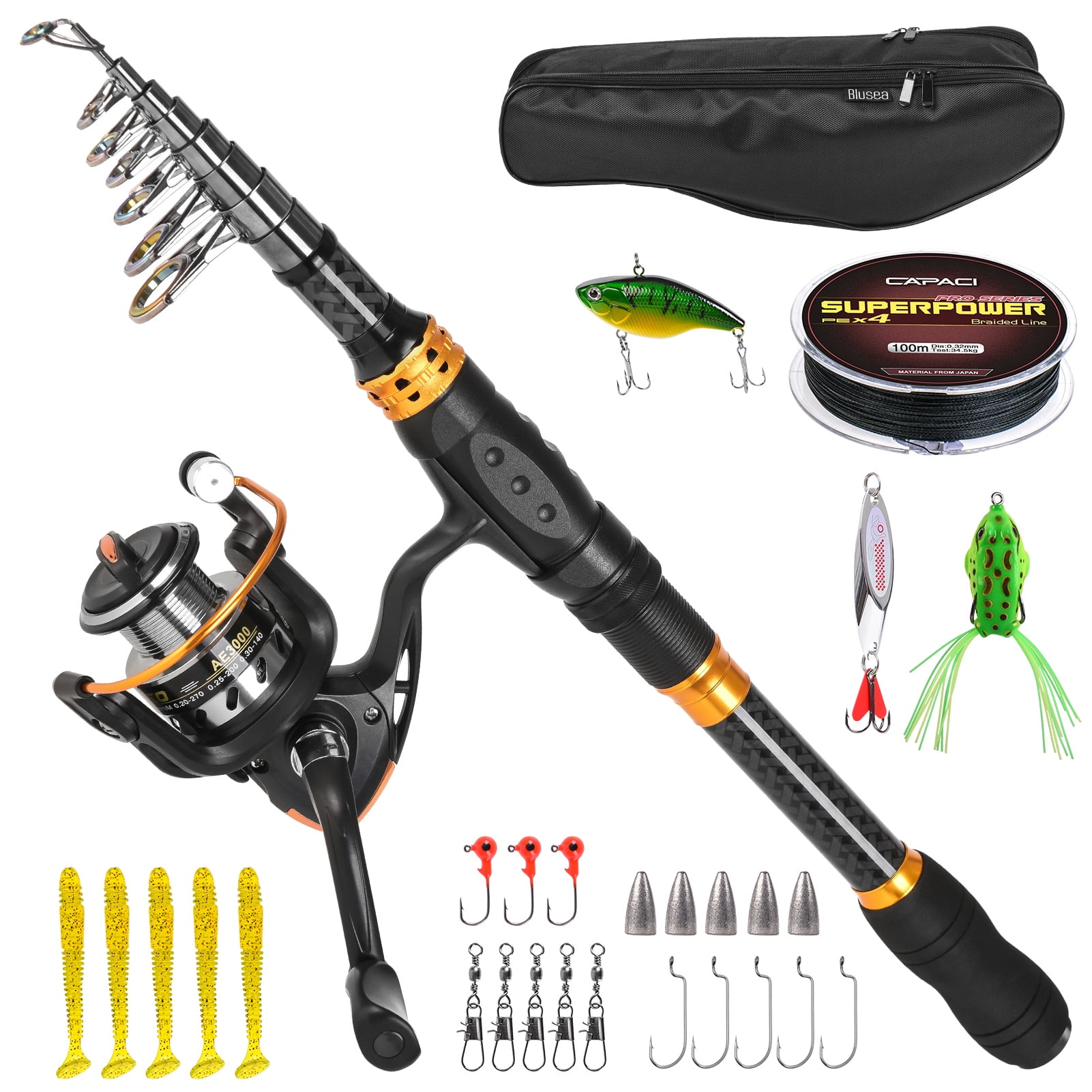 Details about   Saltwater Telescopic Travel Fishing Rod Spinning Reel Lures Accessories Combo 