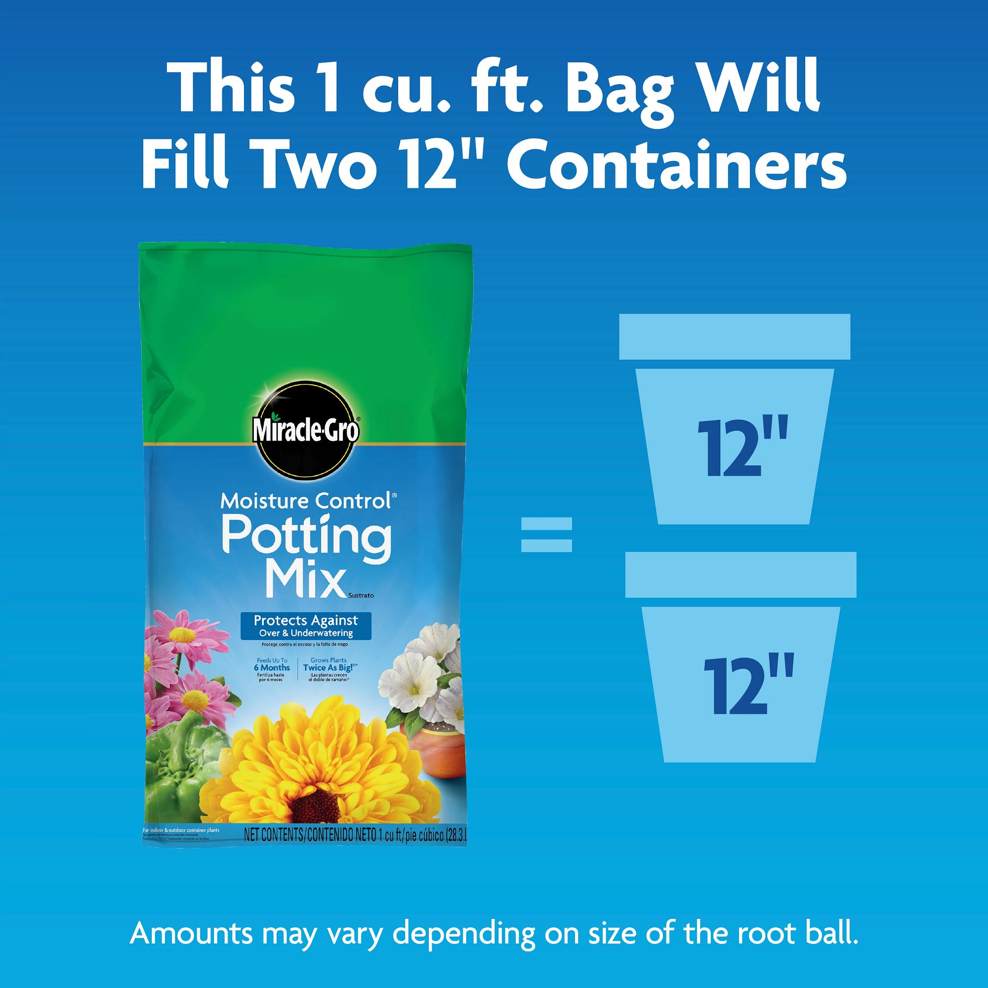 Miracle-Gro Moisture Control Potting Mix, 1 cu. ft., Feeds up to 6 Months - image 3 of 12