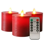 Kitch Aroma Set of 3 Red Flameless Candles Flickering Candles Burgundy Red Color Decorative Battery Flameless Candle