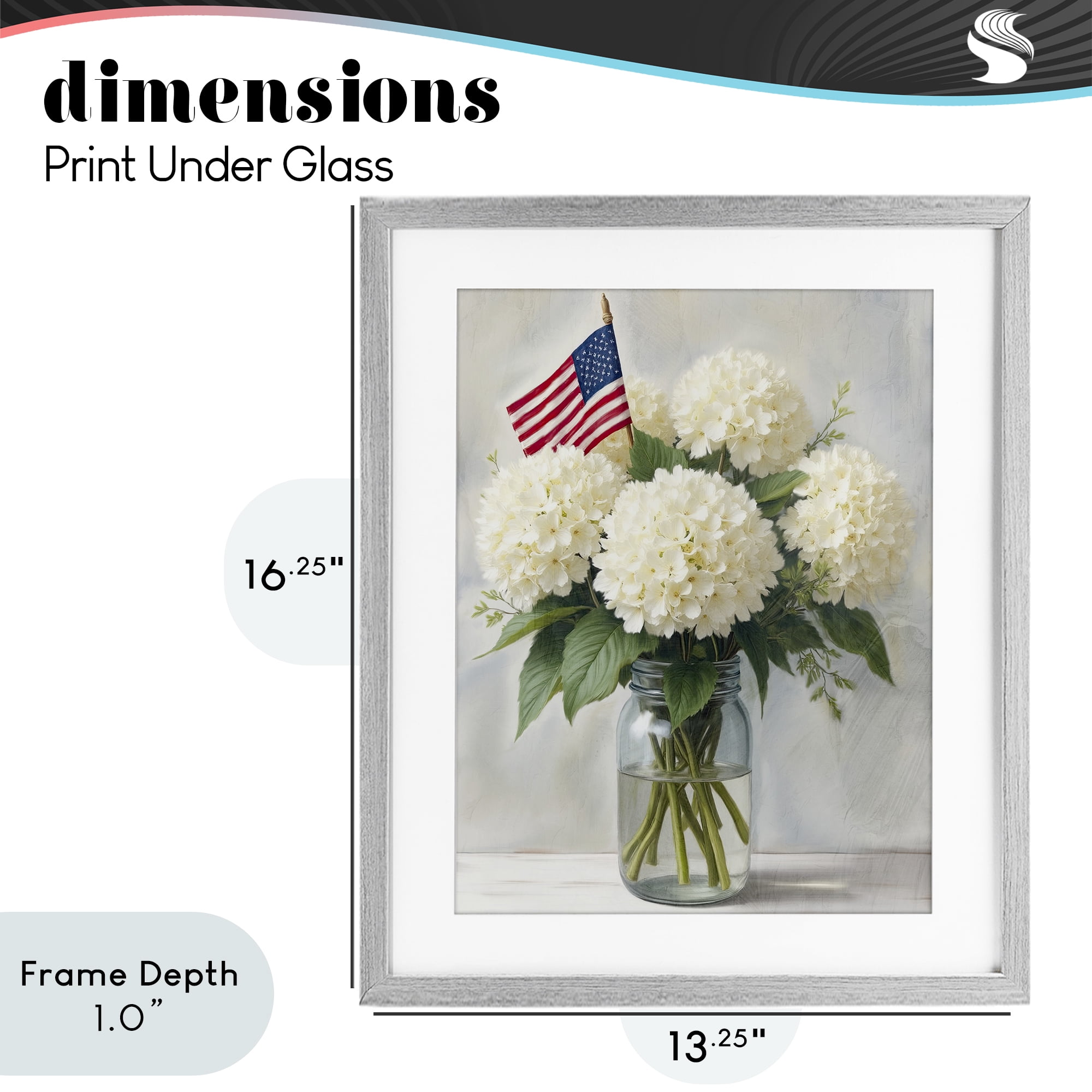 Stupell Industries Festive Patriotic Hydrangea Gray Framed Print Under Glass, design by Kim Allen