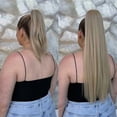 thumbnail image 5 of Synthetic 34 Inch Long Straight Ponytail Hair Extensions Natural Brown Wrap Around Clip In Pony Tail Hairpiece For Women, 5 of 10