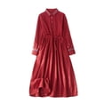 thumbnail image 2 of Elainilye Fashion Dresses for Women 2024 Retro Button Lace Corduroy Long Sleeve Turndown Collar Dress,Red, 2 of 7