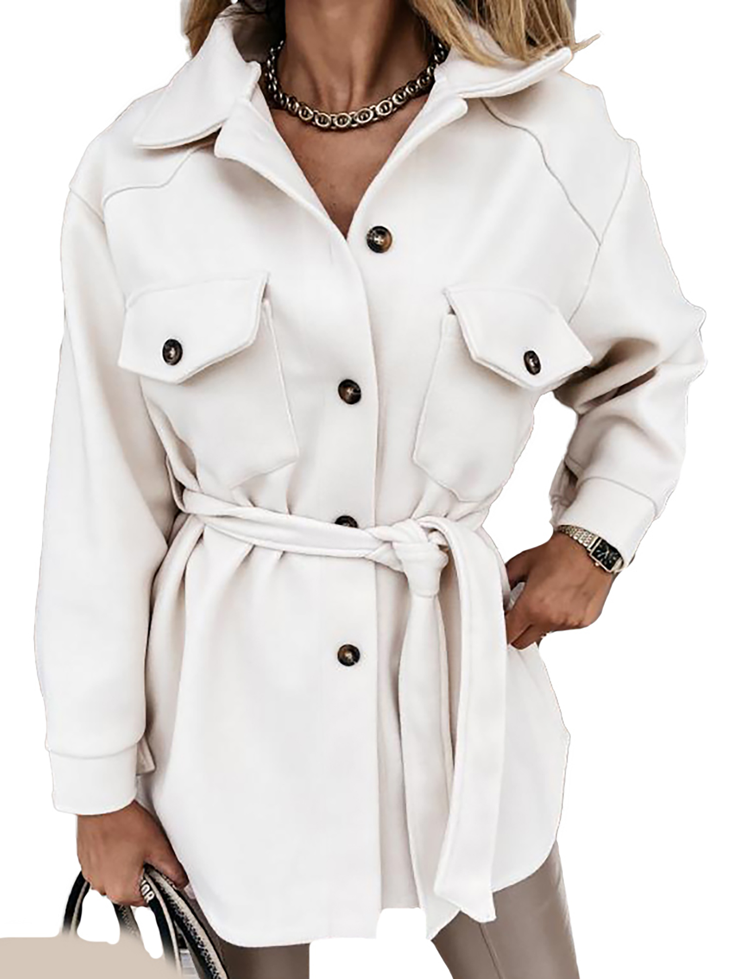 Faux Fleece Jacket Coat with Belted 