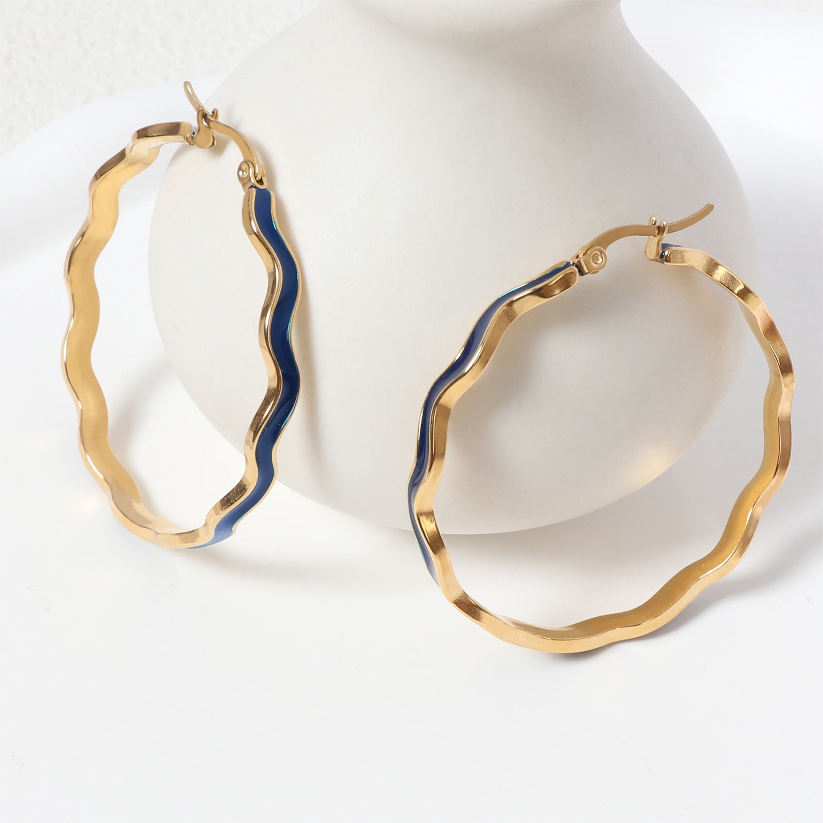 Lsnesstla Chunky Enamel Hoop Earrings for Women 18K Gold Plated Colorful Wave Earrings Jewelry  Gift for Girlfriend Wife