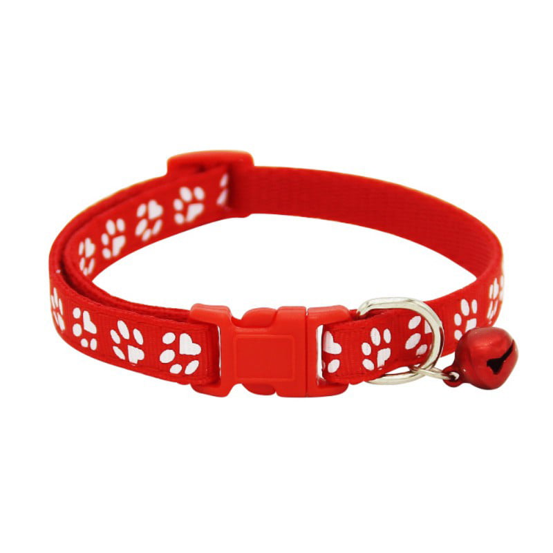 6 Color Nylon Fabric Cat Dog Pet Collar With Bell Footprint Pattern Kitten Puppy 