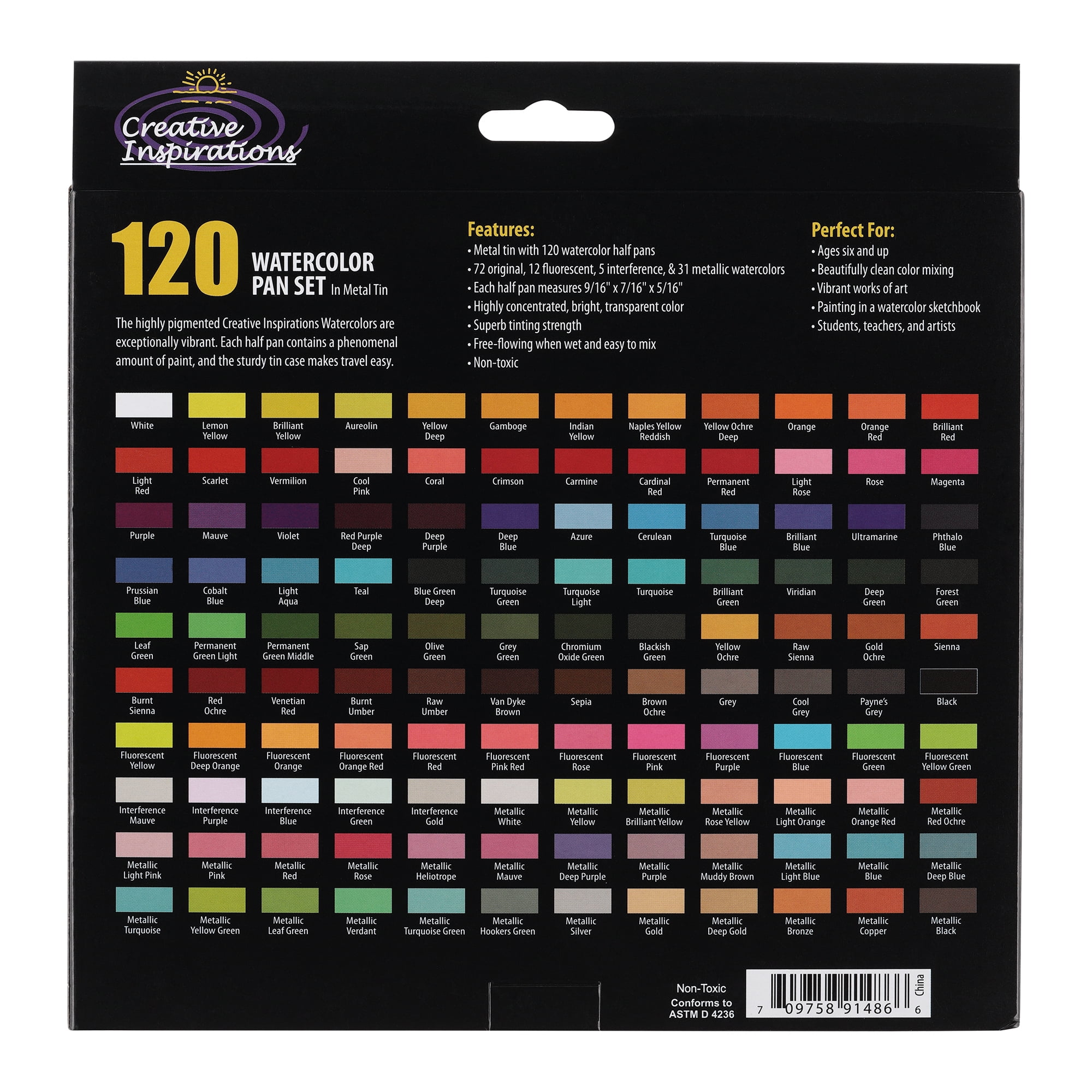 Creative Inspirations Watercolor Pan Set of 120 Brilliant Watercolors for Ages Six and Up, Watercolor Artists, Travel, & More!
