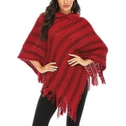Women's Hooded Poncho Knit Poncho Pancho Blanket Poncho Hoodie Cape Shawl with Tassels