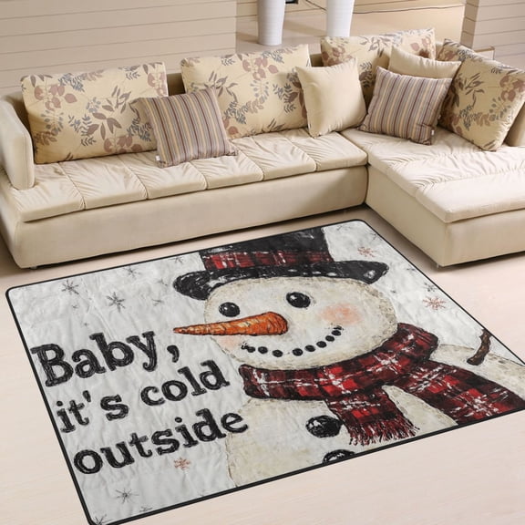 BZSMCE Vintage Area Rugs Adorable Smiled Snowman Pattern Creative Area For Home