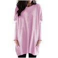 thumbnail image 2 of YEJIMAN Pink White Button Down Shirt Women, Women's Round Neck Long Sleeve Tops Plus Size Shirts Lightweight Sweatshirts Loose Casual Tunic with Pockets Blouses, 2 of 6