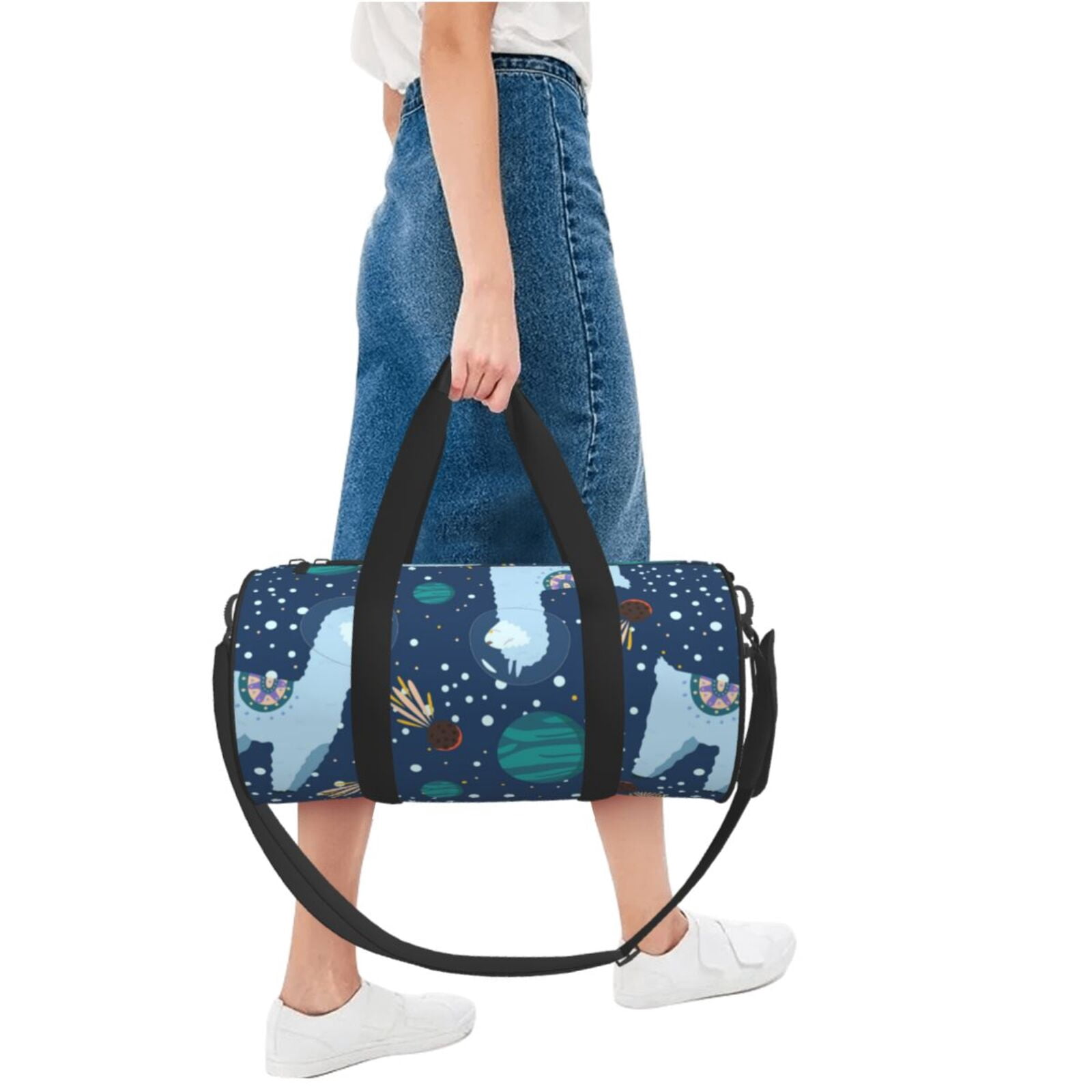 Vsdgher Alpaca Astronaut in Space 45L Foldable Duffel Bag, Sports Gym Bag,Overnight Bag, Portable Weekender Bag for Airplanes