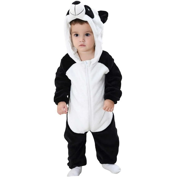 Otqutp New Born Baby Panda Snowsuit Fleece Fuzzy Onesie Outfit Baby Warm Hooded Romper Toddler Zip up Bodysuit Cozy Clothes