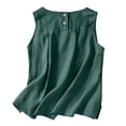 thumbnail image 5 of Crgrtght Women Linen Curved Hem Round Neck Sleeveless Casual Basic Loose Tank Tops Button Shirt, Green M, 5 of 7