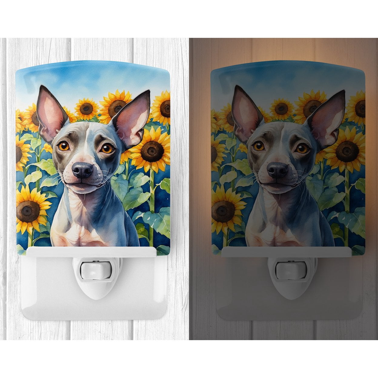 Hairless Terrier in Sunflowers Ceramic Night Light 4 in x 6 in