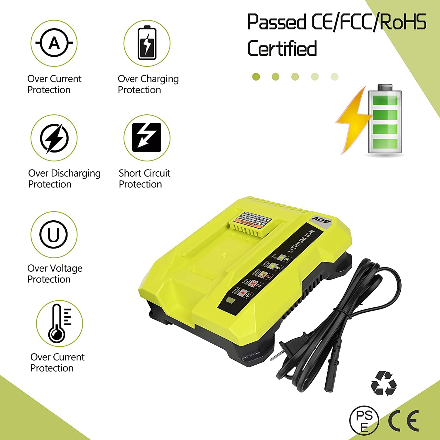 OP401 Replacement Charger Compatible with Ryobi 40V Battery Charger Compatible with Ryobi 40 Volt Lithium-ion Battery OP4015 OP4026 OP4026A OP4030 OP4040 OP4050 OP4050A OP4060 OP40261 OP40301