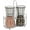Short silver 2 pack with holder, variant on Salt and Pepper Grinder Set of 2, Premium Stainless Steel Spice Mill with Adjustable Coarseness, Ceramic Blades, Refillable Glass Body with 60Z capacity