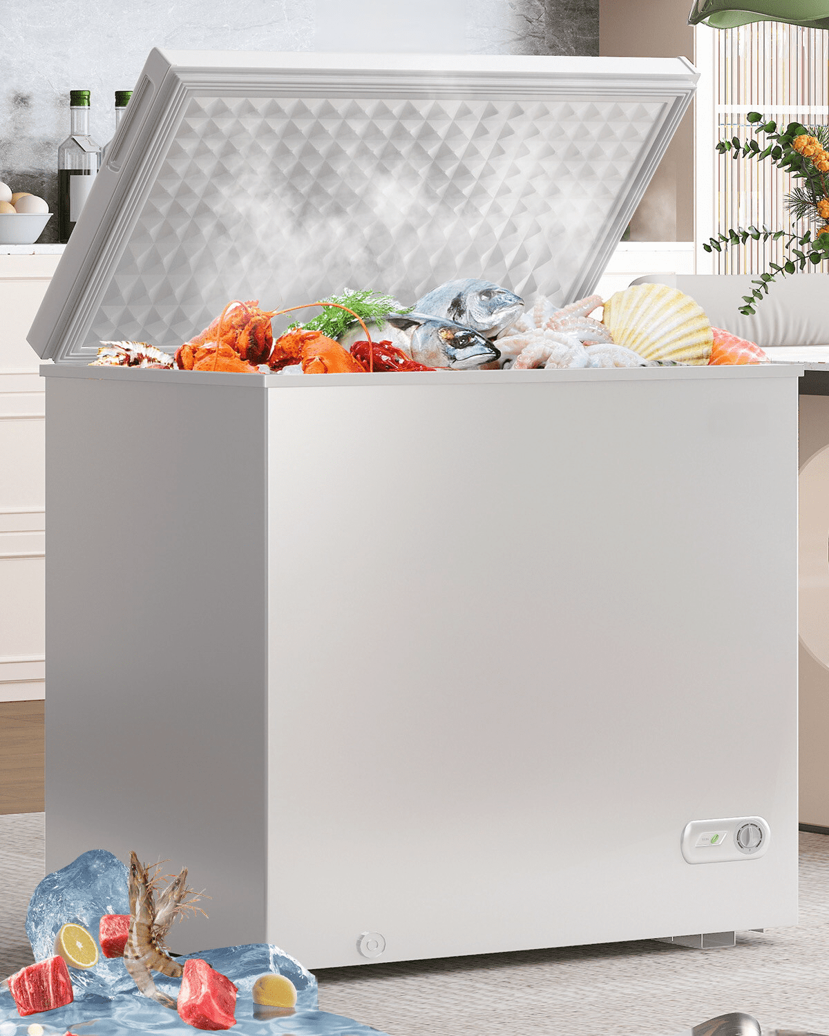 DISHUP 12.0 Cu.Ft Chest Freezer, Deep Freezer with Removable Basket, Adjustable Temperature, for Home/Office/Garage/Bar,White