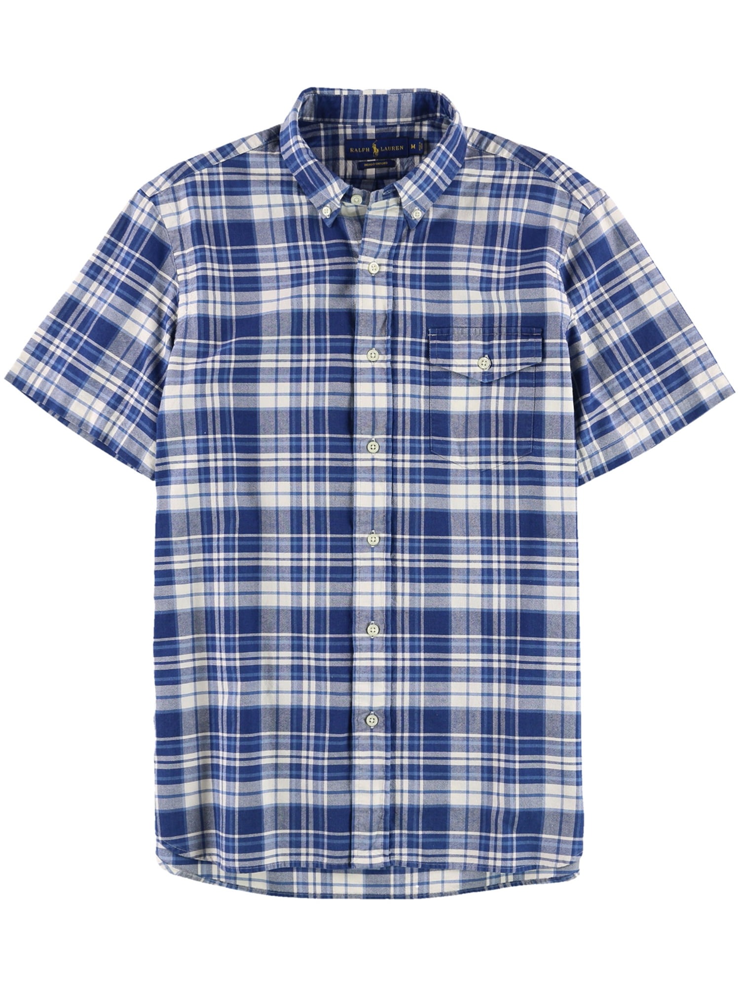 Ralph Lauren Mens Standard Plaid Button Up Shirt, Blue, Medium ...