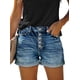 thumbnail image 1 of Pantalones cortos KISSMODA de mezclilla para mujer, talle alto, azul rasgado, 1 of 5