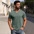 thumbnail image 2 of Qwertyu Mens Henley Lightweight Shirts Short Sleeve Casual Cotton Button T-Shirts Summer Basic Tee Army Green 2XL, 2 of 6