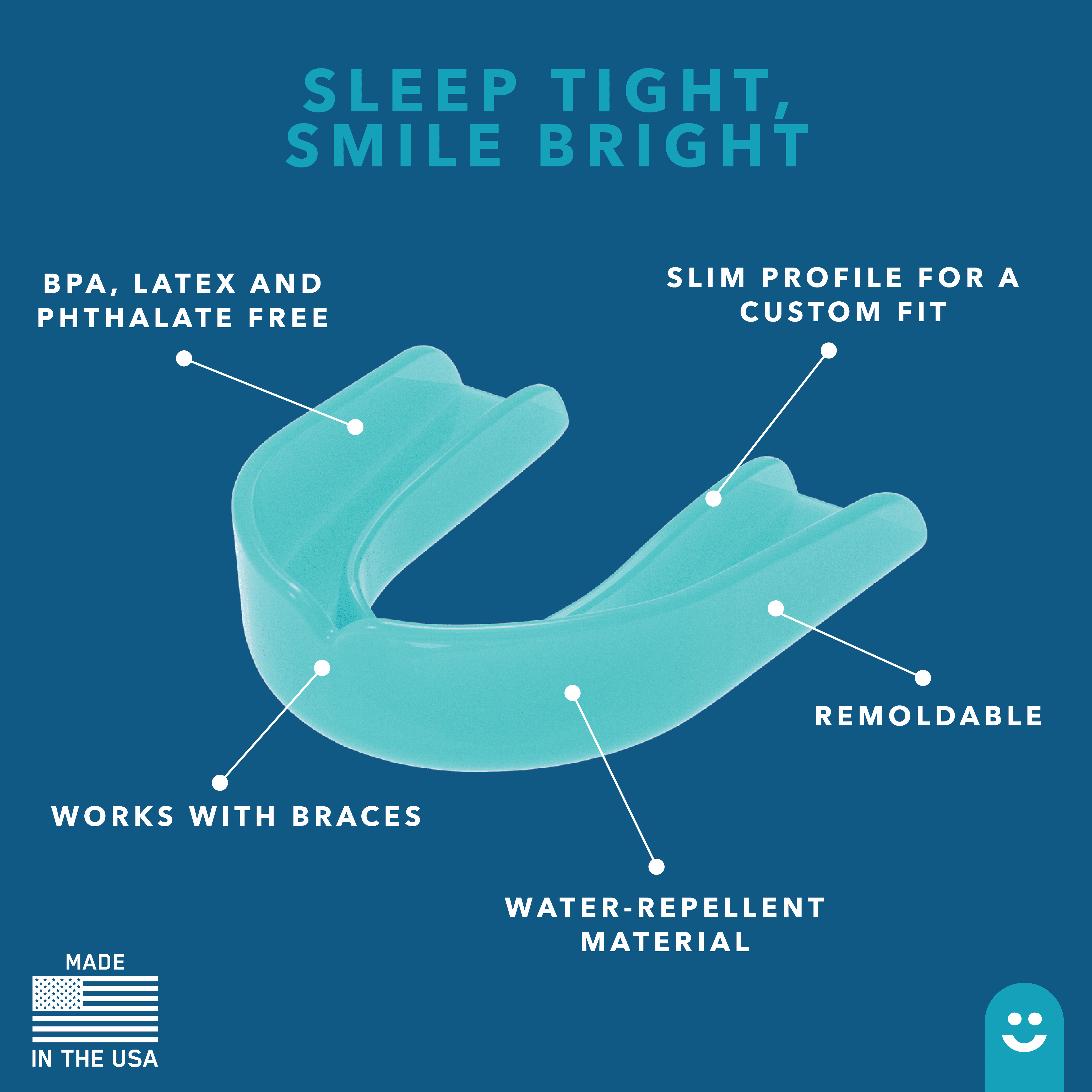 Just Smile Night Guard 2 Pack - Mouth Guard for Teeth Clenching and Grinding, Comfortable Fit for Light and Heavy Clenching (Aqua)