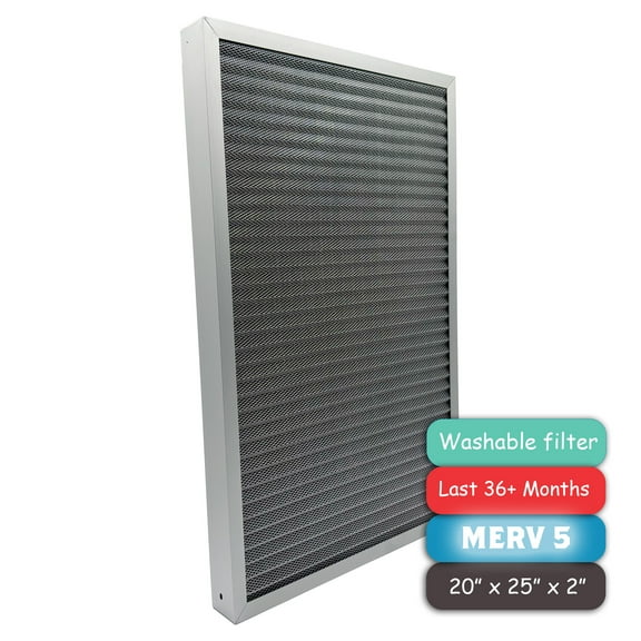 Washable Air Filter(20" x 25" x 2"), Aluminum Electrostatic Air Filter for Furnace and Central Air Conditioner (Actual Size: 19.7" x 24.7" x 1.8")