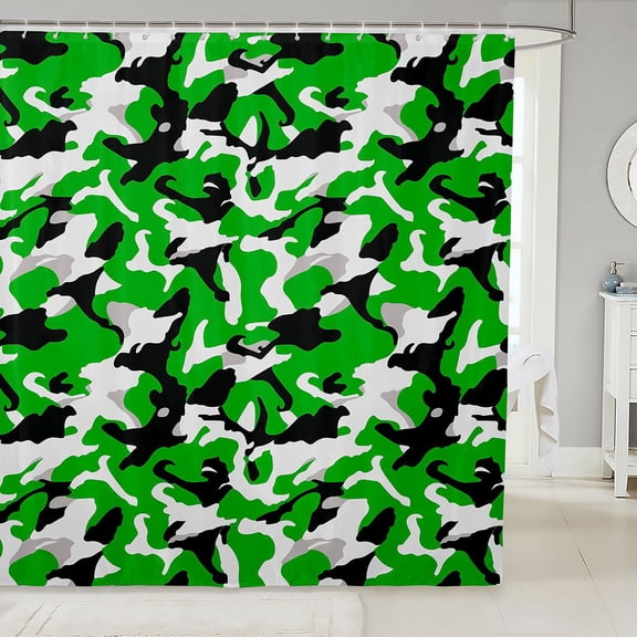 Manfei Rustic Camouflage Shower Curtain 72Wx72L, Vintage Camo Shower Curtain 72Wx72L, Olive Green