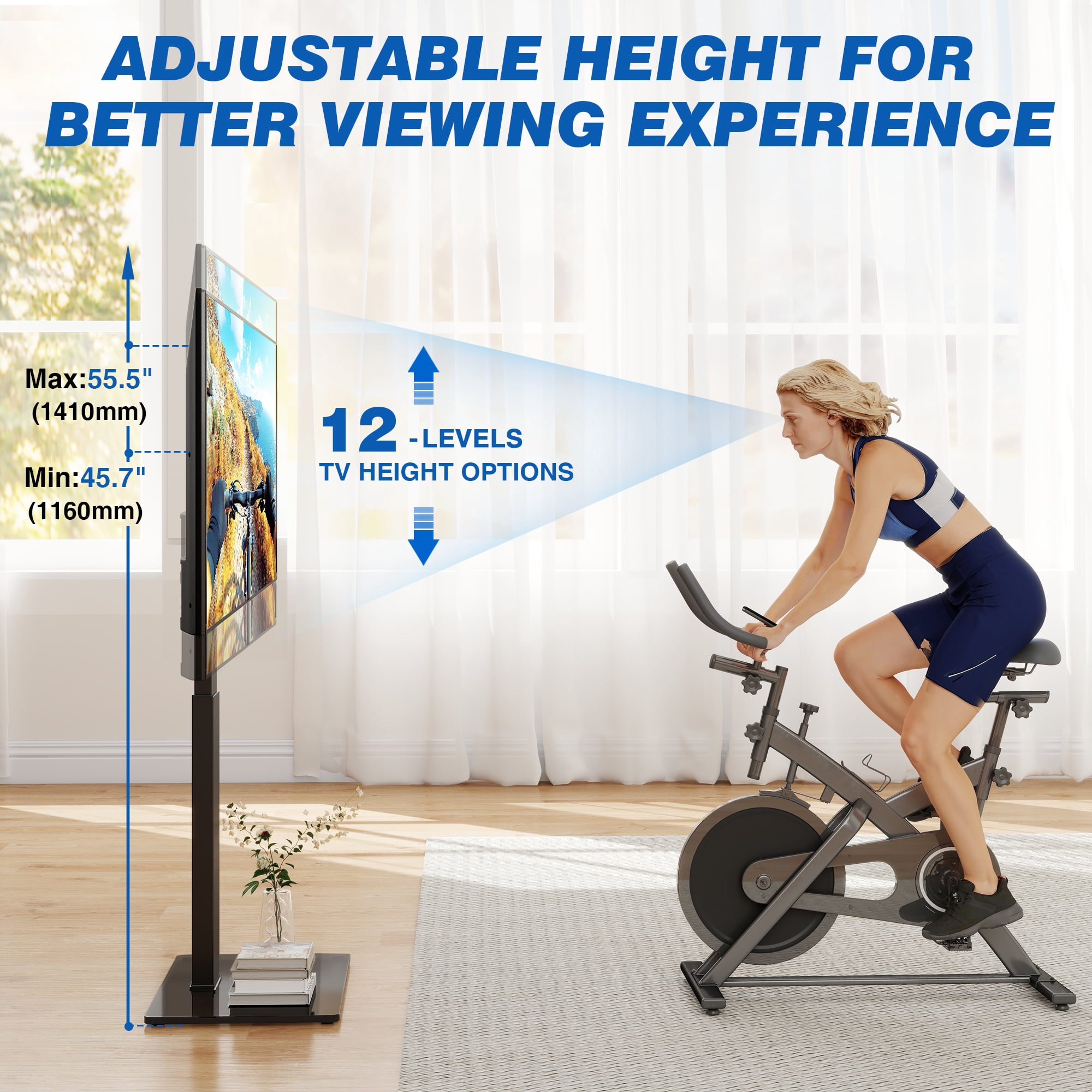 RTVR Swivel Floor TV Mount Stand for 32 to 75 inch Flat Screens up to 110 lbs,  Modern Adjustable TV Stand Pole, Max VESA 400x400mm