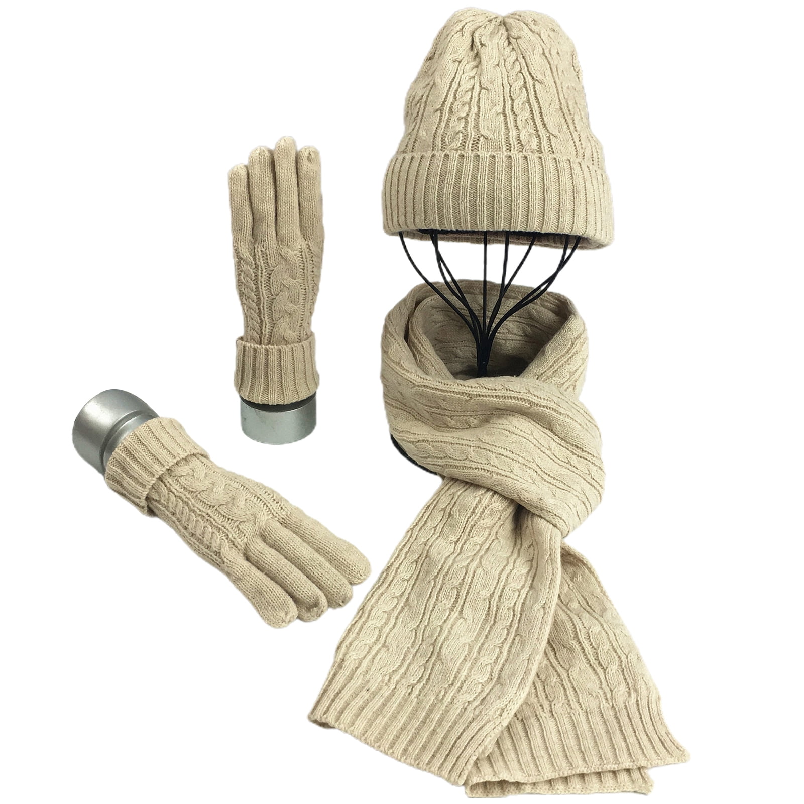 Women Soft Gift Casual Hat Scarf Gloves 