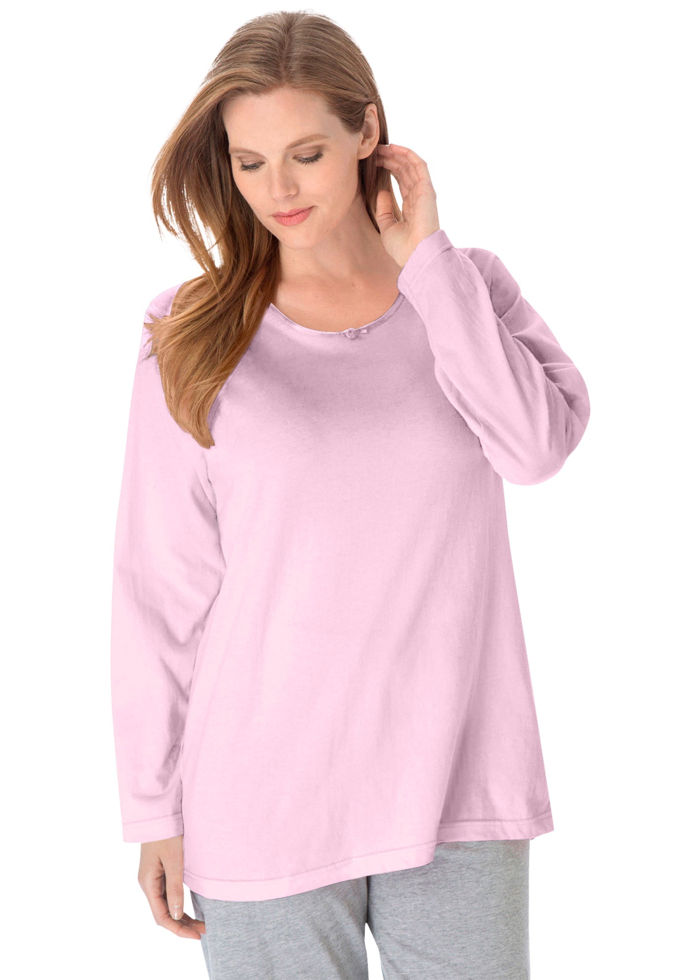 Dreams & Co Women's Plus Size Satin Trim Sleep Tee Pajama Top