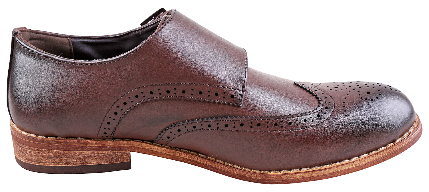 Urban Fox Allen Men's Dress Shoe | Double Monk Strap | Brogue | Wingtip Shoes for Men | Dark Brown 14 M US - image 2 of 7