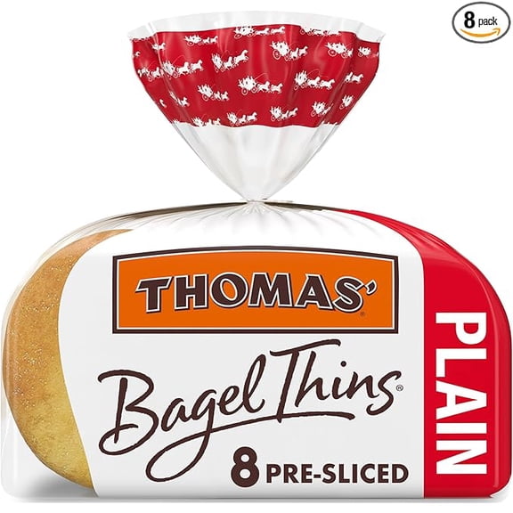 Pack of 1 Thomas' Plain Bagel Thins, 8 Pre-Sliced Bagels with No High Fructose Corn Syrup, 13 Oz