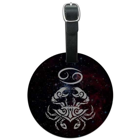 Cancer Crab Zodiac Sign Horoscope in Space Round Leather Luggage Card Suitcase Carry-On ID Tag