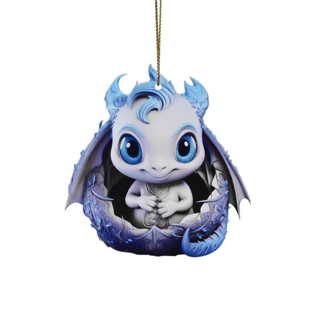Colgante para coche con forma de árbol de Navidad azul y blanco de porcelana, con dibujo animado, colgante plano de acrílico en 2D.