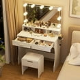 thumbnail image 4 of Modern Vanity Table Set with Lighted Mirror,Makeup Table with 2 Drawers & Power Strip,Dresser Desk for Girls, Women, White, 4 of 12