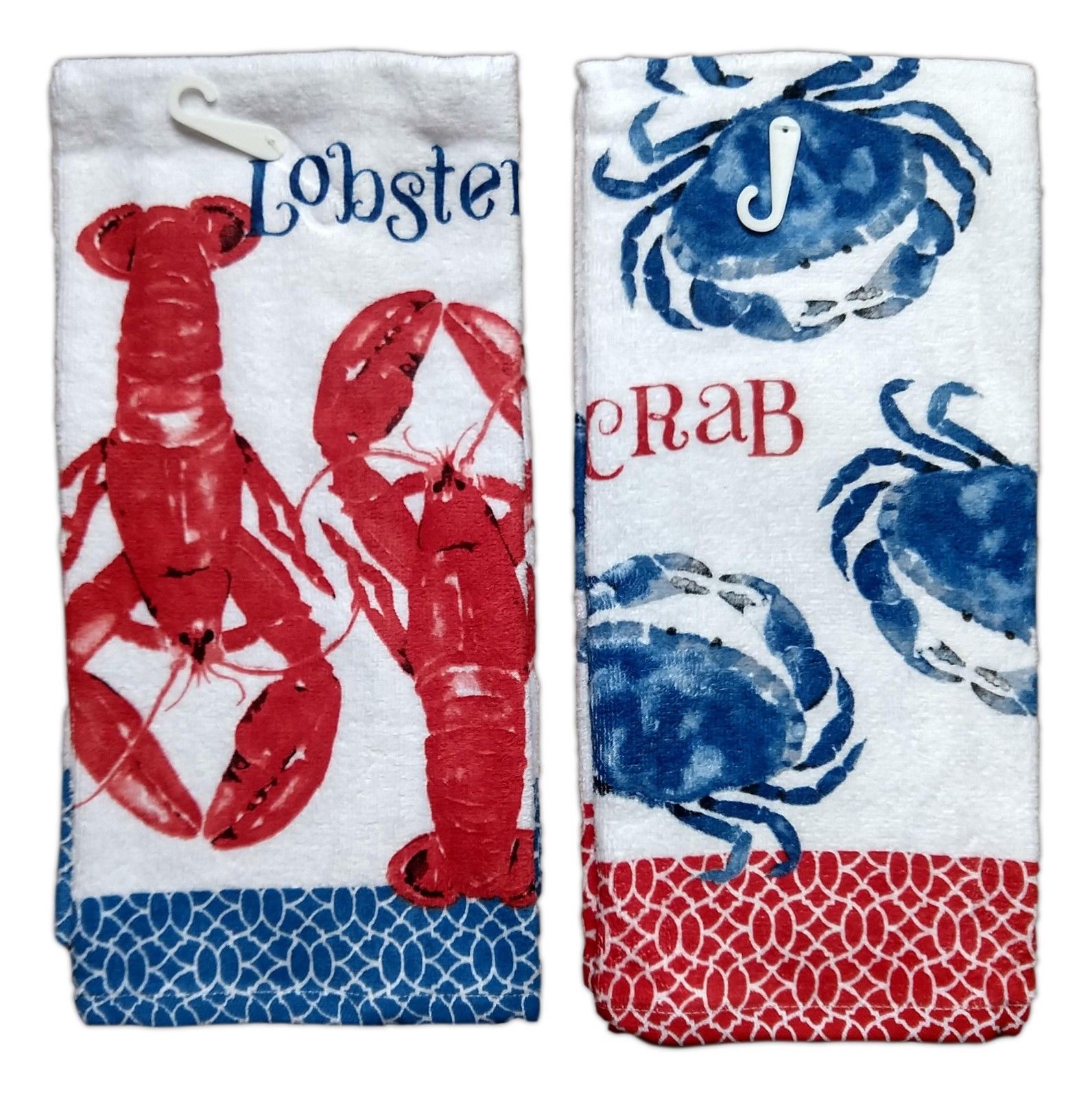 Total 2 Terry Towels and 2 Tea Towels for Dish and Hand Drying by Kay Dee Designs 4 Nautical Themed Decorative Cotton Kitchen Towels Set with Lobster and Crab Print