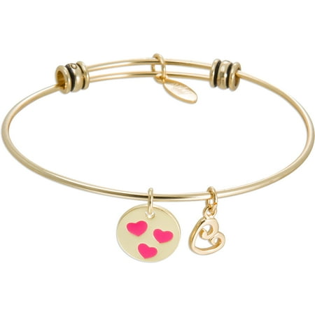 Connections from Hallmark Stainless Steel Yellow-Tone "Best Mom Ever" and Heart Multi-Charm Wire Bangle, 7.75