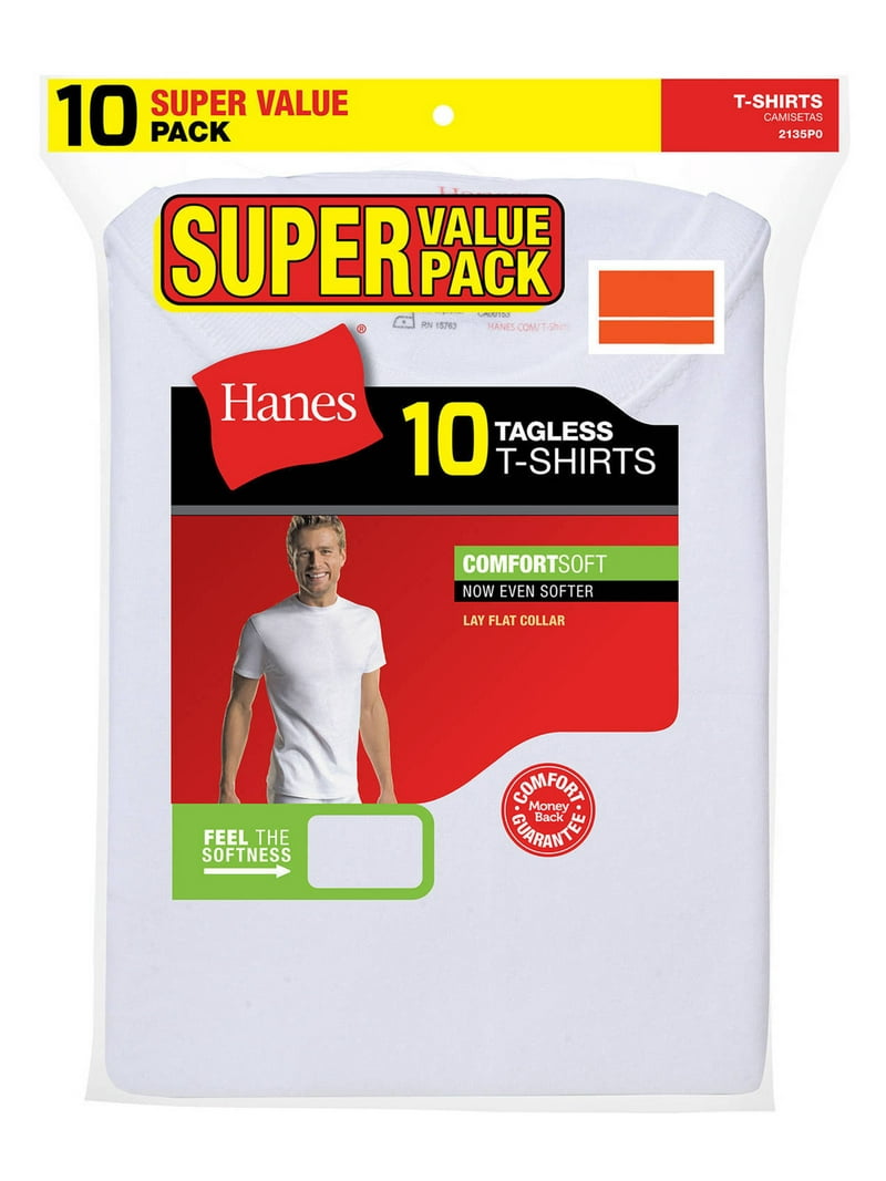 Hanes Men's Super Value Pack White Crew T-Shirt Undershirts, 10