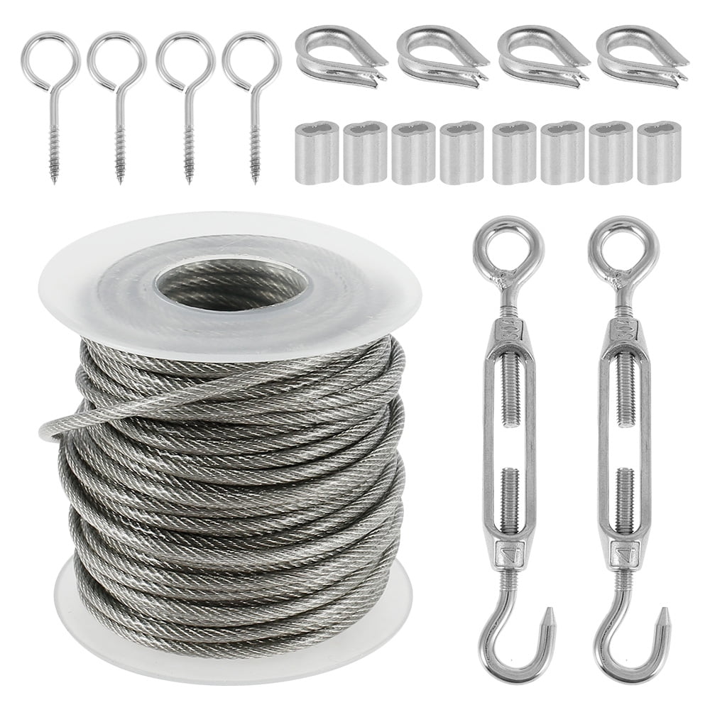 Fhdpeebu 56 Pcs Garden Wire Cable Railing Wire Fence Roll Kits 15M PVC Coated Heavy Duty Steel Wire Rope Cable 