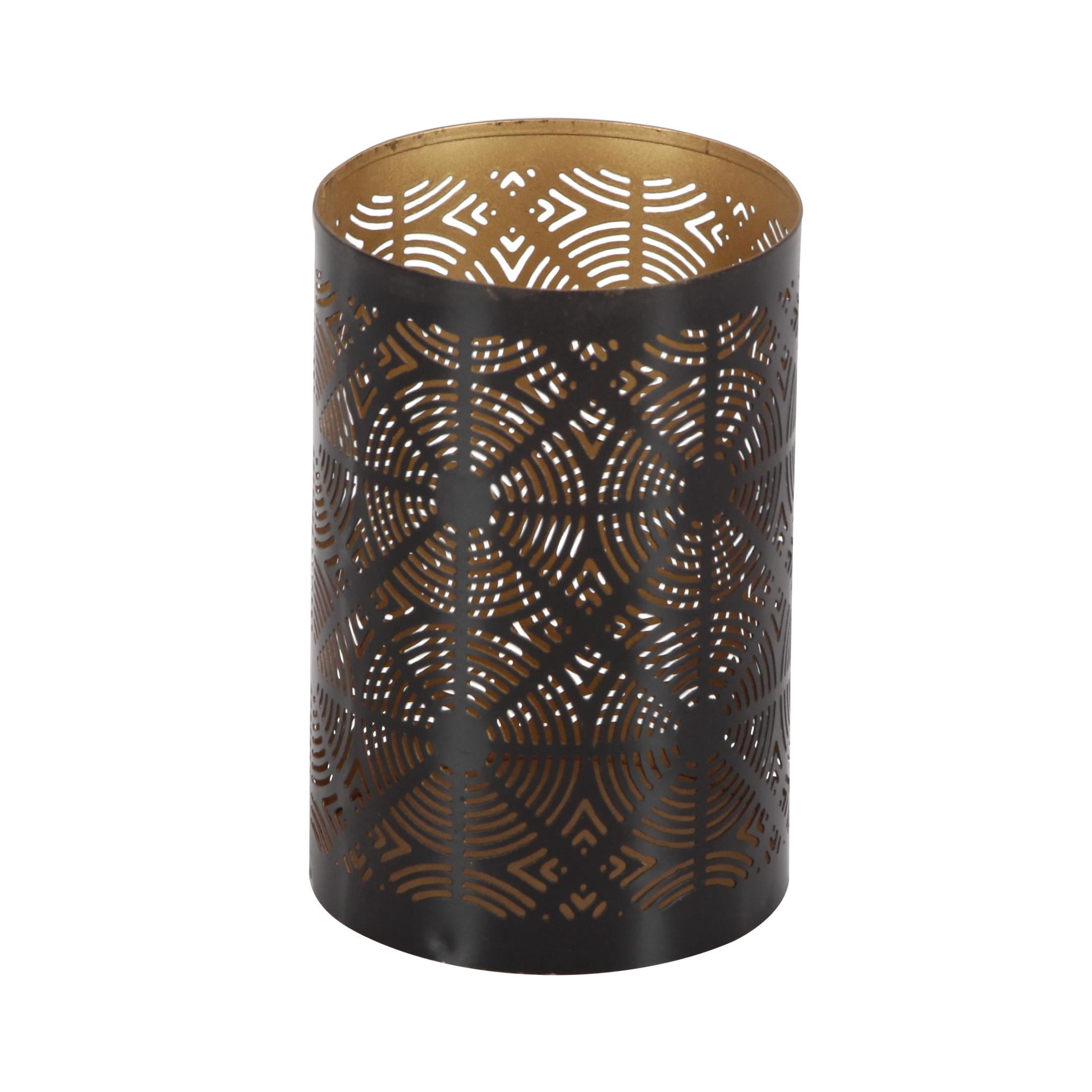 DecMode 3 Holder Dark Brown Metal Geometric Decorative Candle Lantern, Set of 3