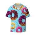 thumbnail image 4 of Uemuo Donuts Pattern Cotton Linen Short Sleeve Shirts,Casual Lightweight Button Down Shirts,Vacation Beach Summer Tops-, 4 of 7