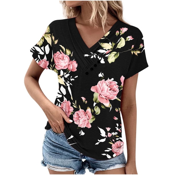 Camiseta de Manga Corta con Cuello en V, Camiseta Larga de Moda Y Ligera para Mujeres