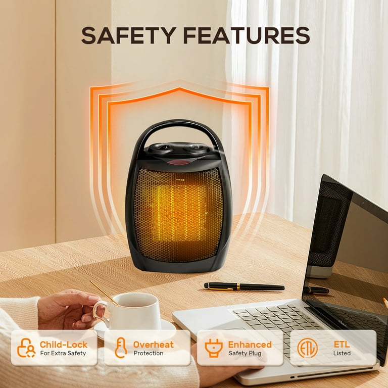 Small Space Heater for Indoor Use | 500W Electric Portable Heater with Thermostat (Plug Type: US Plug)