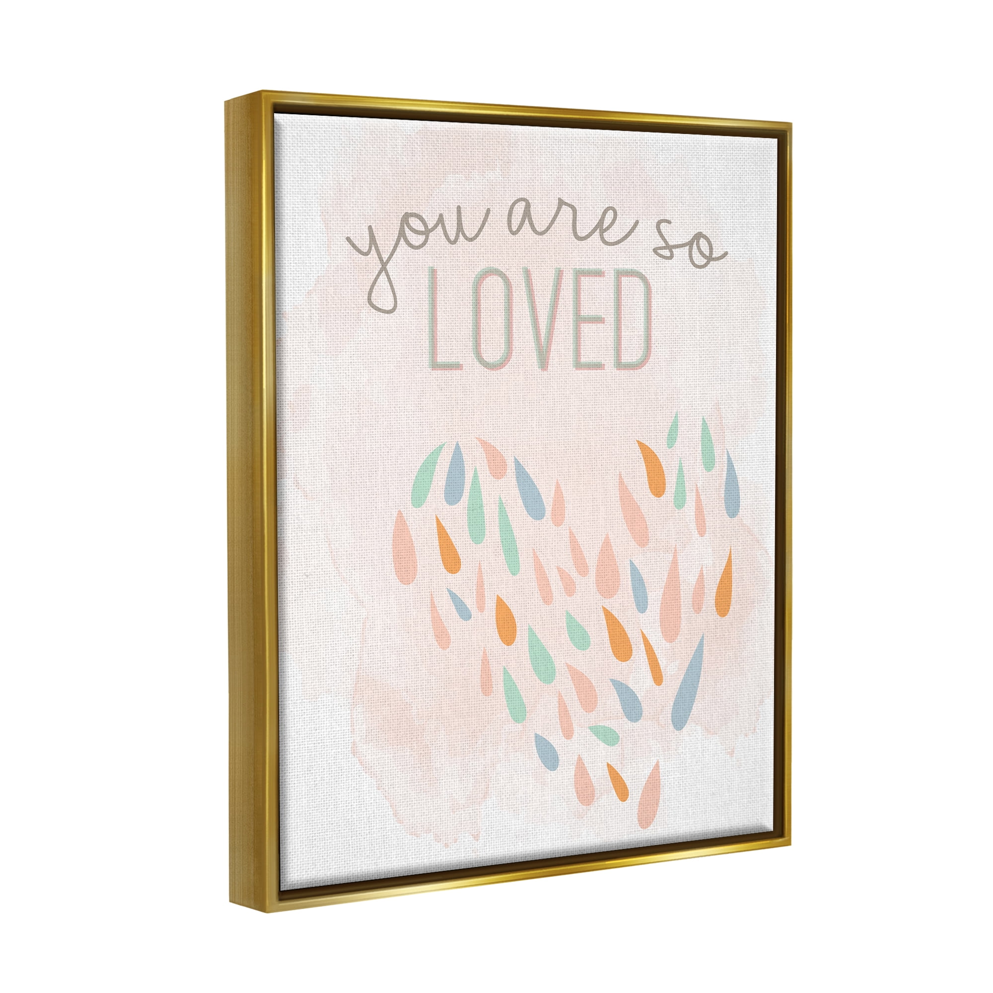 Stupell You Are So Loved Fun Heart Shape Inspirational Painting Gold Floater Framed Art Print Wall Art